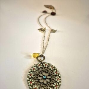 Floral Pendant Necklace with Yellow and Red Accents